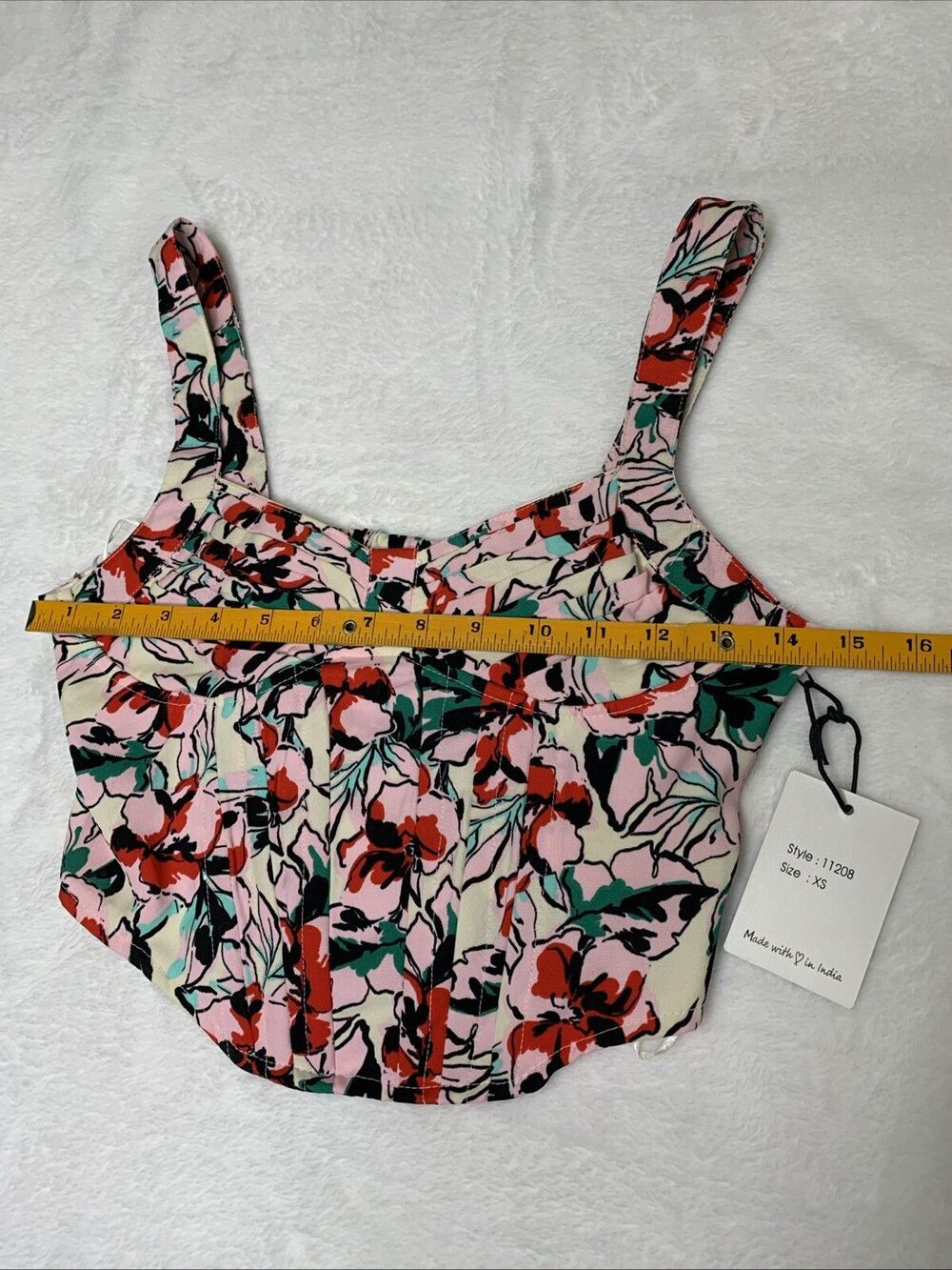 Japna Crop Top Women's XS Pink Floral Smocked Boned Corset Style Pull Over NWT - Picture 6 of 7